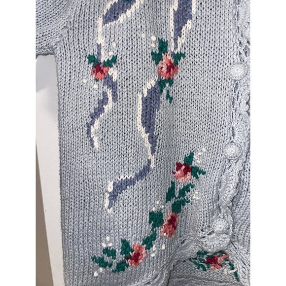 VTG Susan Bristol Cottagecore Floral Crochet Knit Cardigan Short Sleeve Medium - Picture 8 of 13